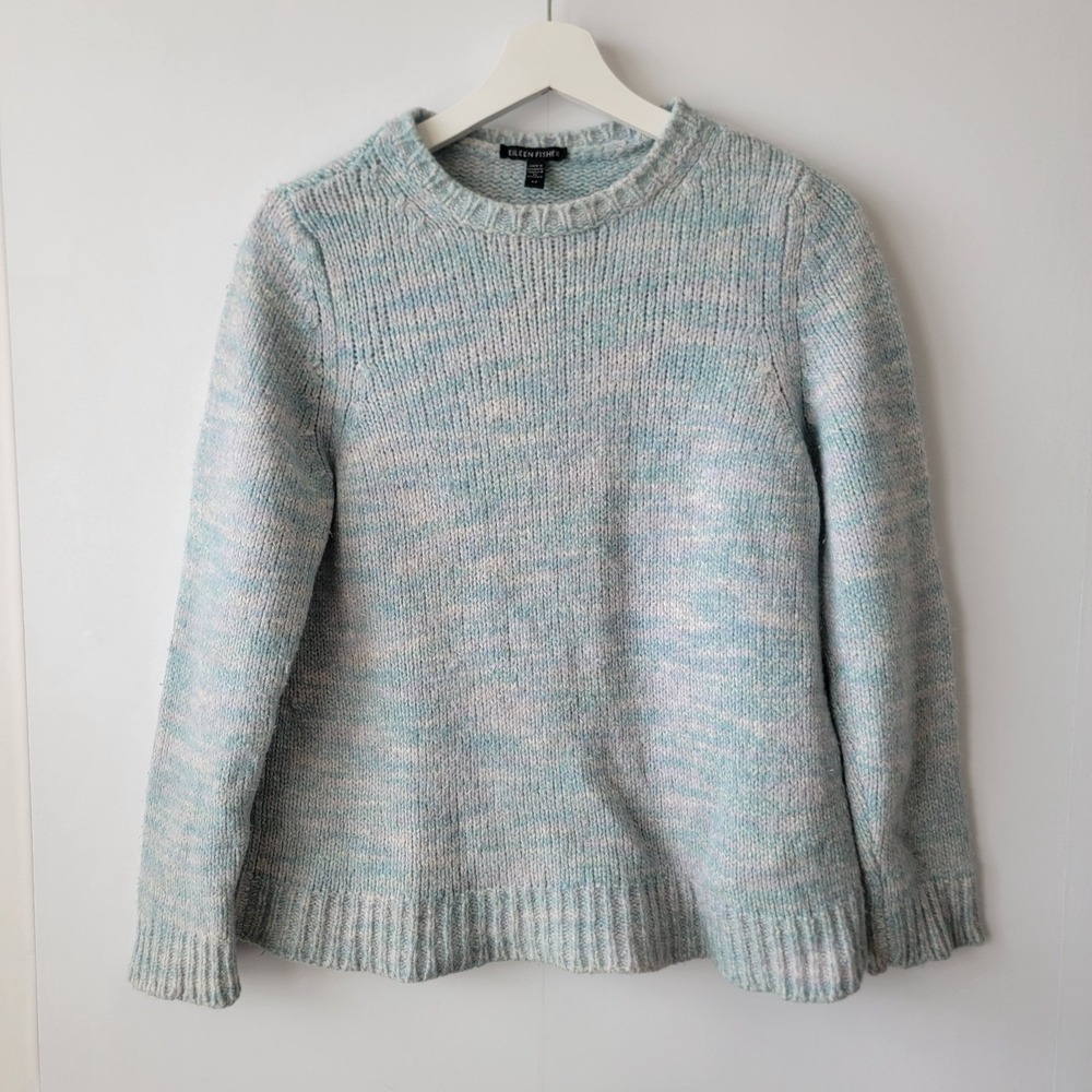 Eileen Fisher women's marled knit crewneck sweater sz s rib-stitch wool & silk